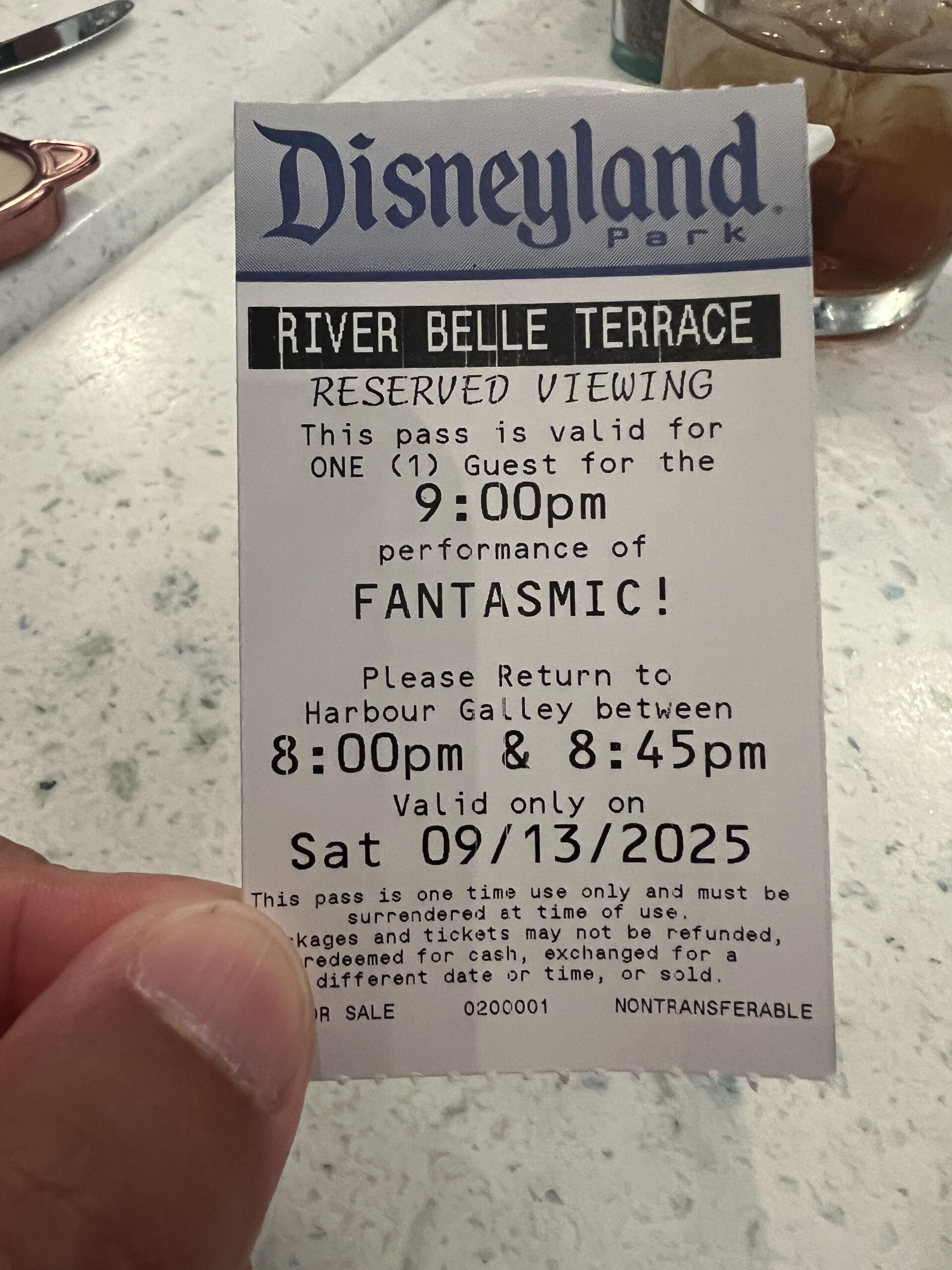 ファンタズミック！ダイニングパッケージの鑑賞エリアバウチャー。9時公演の指定チケット