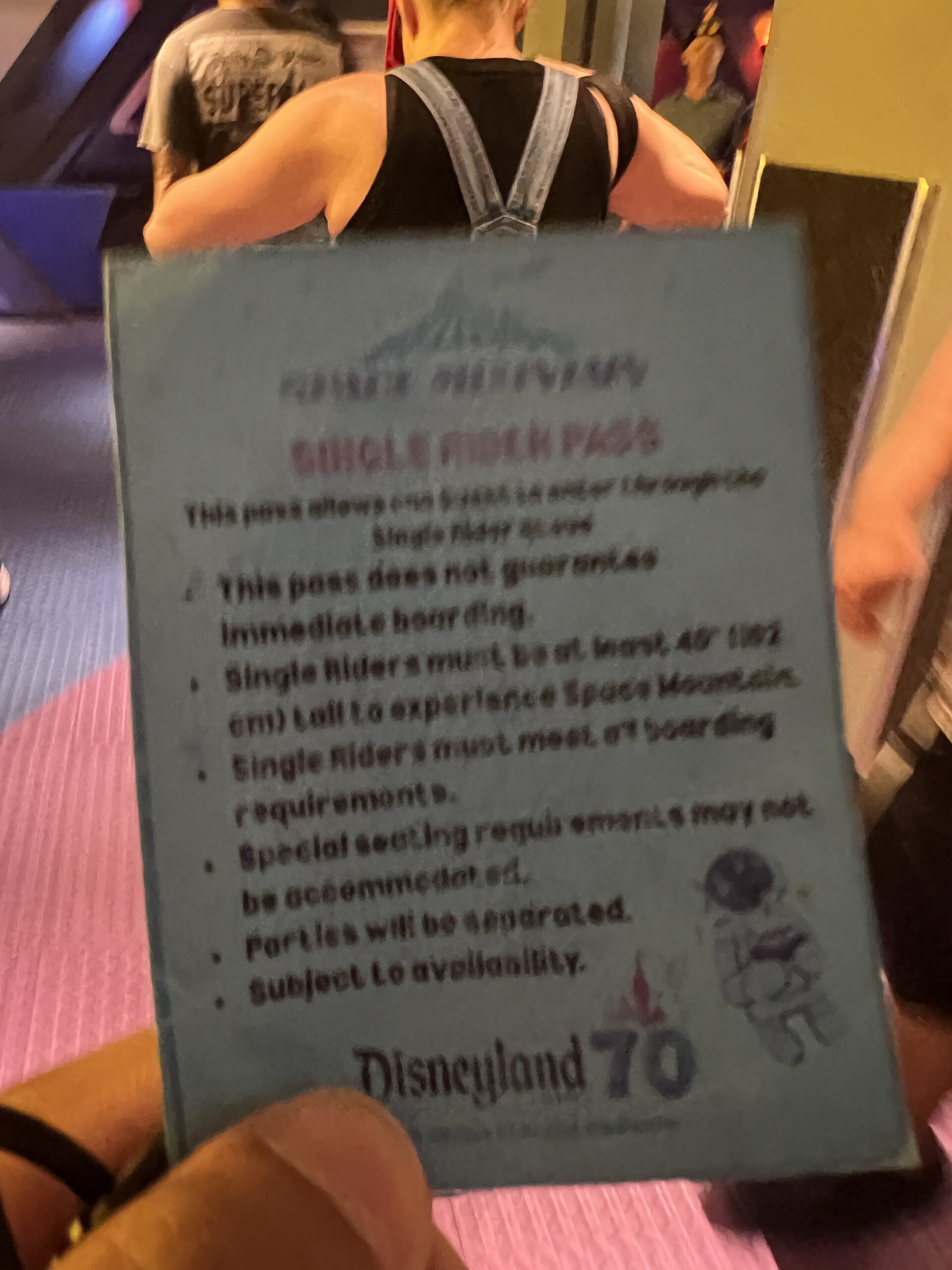 スペース・マウンテン シングルライダー用に渡された案内カード