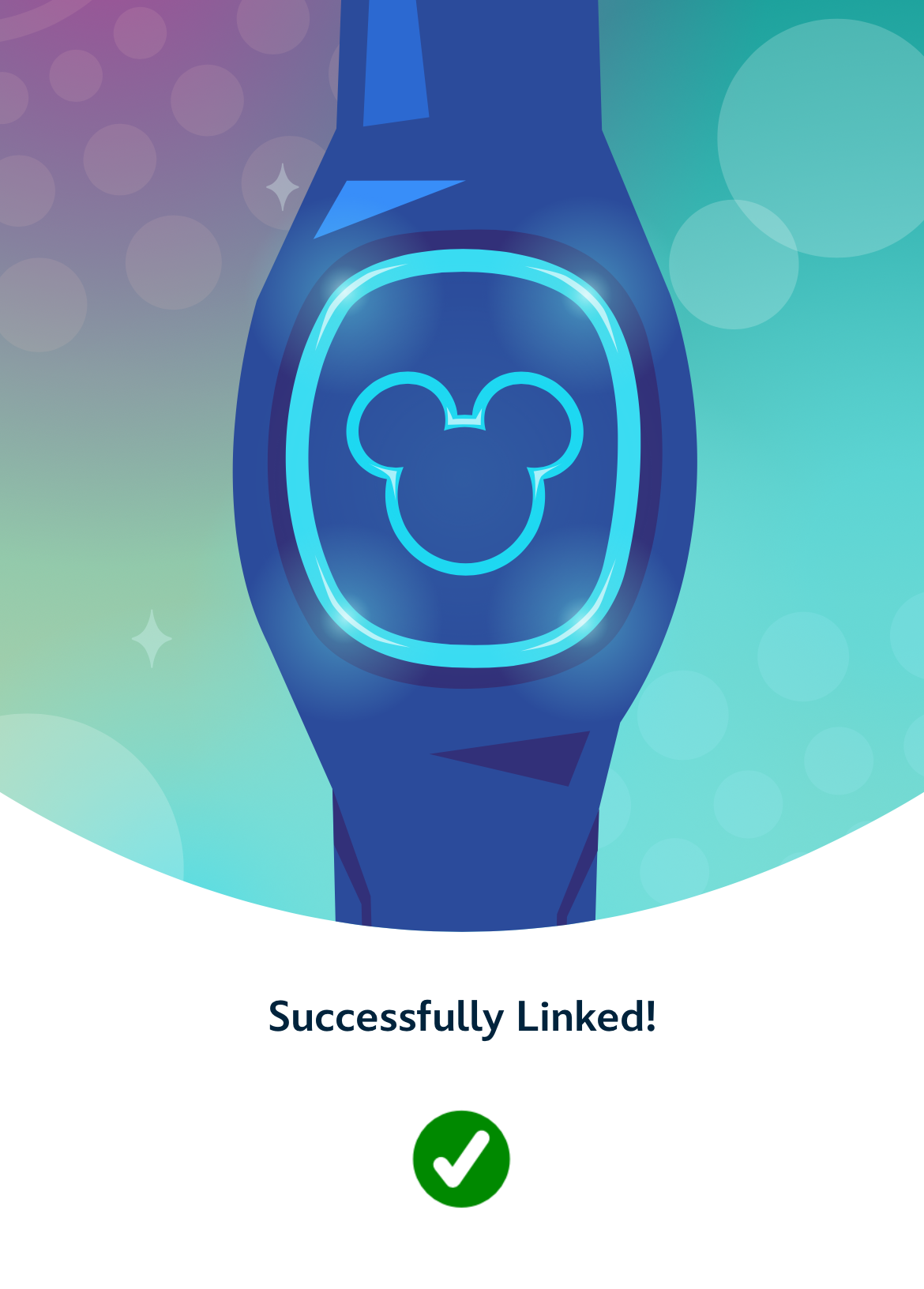 MagicBand+のペアリング成功画面(Successfully Linked)